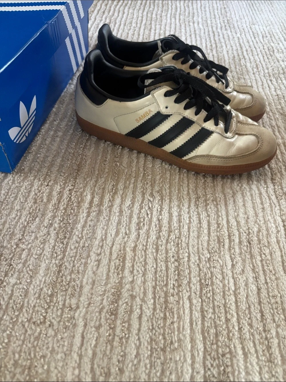 Adidas|  Samba Black and cream w golden logo  Insole Sneakers black shoe laces.